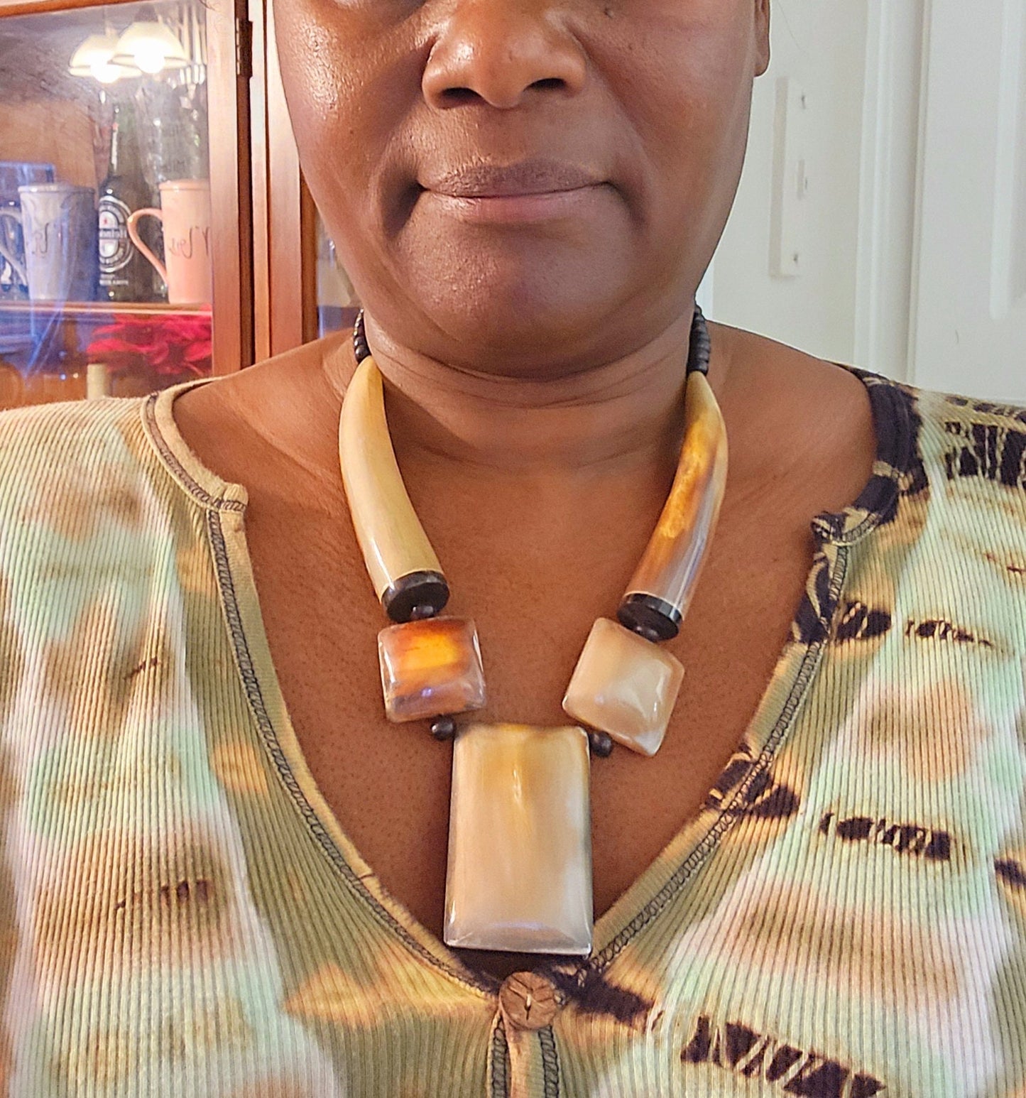 Handcrafted Horn Necklace/Kenya Jewelry/Christmas Gift/Natural Chunky Horn Necklace.