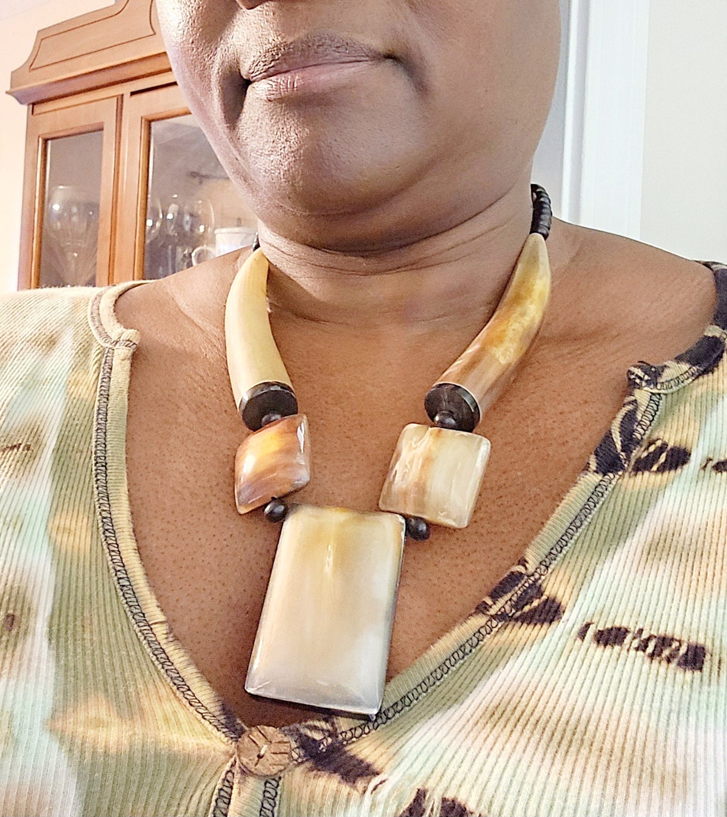 Handcrafted Horn Necklace/Kenya Jewelry/Christmas Gift/Natural Chunky Horn Necklace.
