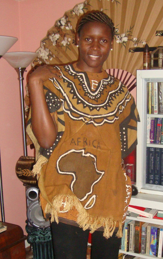 African Woven Mudcloth Poncho/Earthtone Bogolan Bogolafini handwoven in Mali.