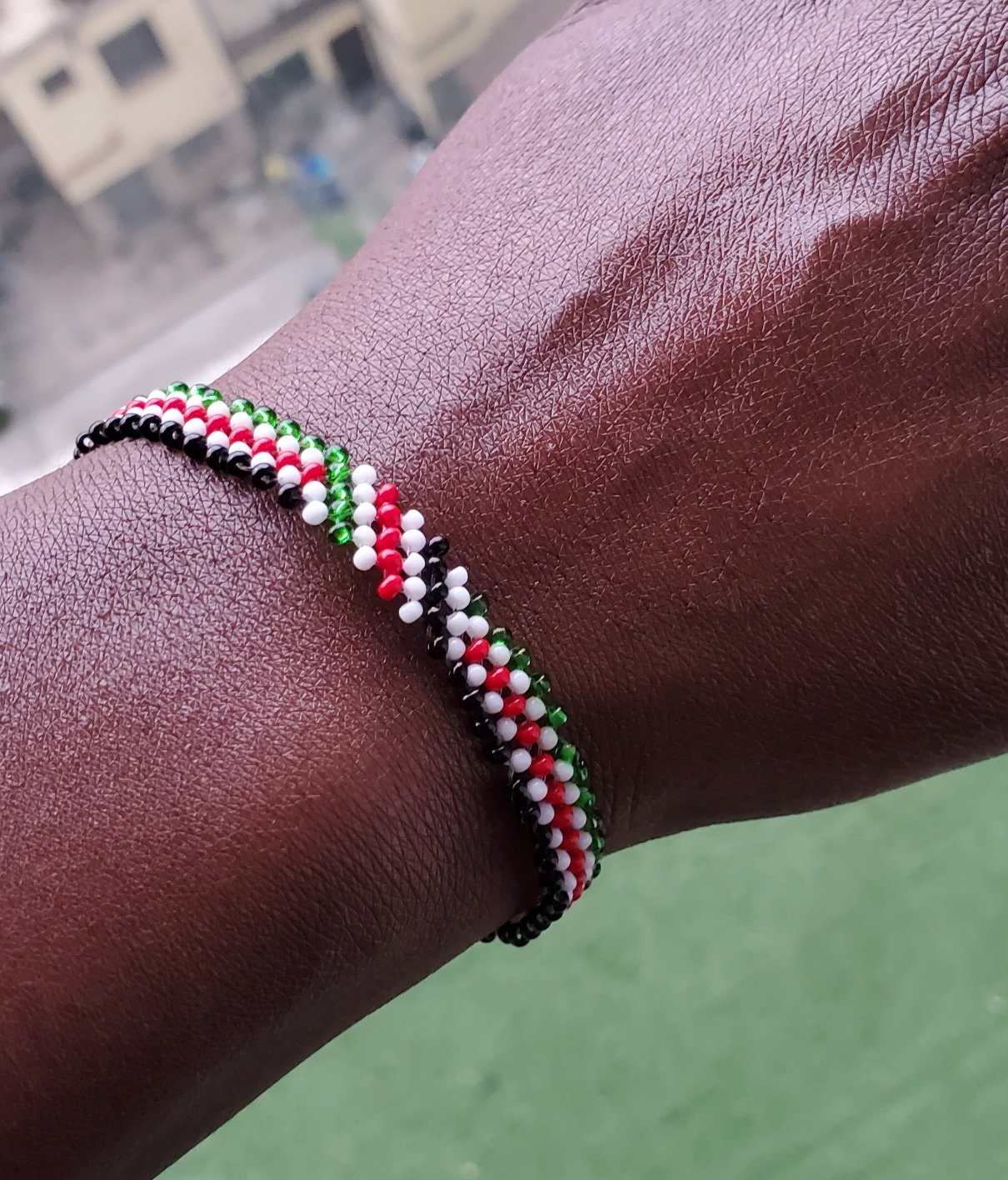 Kenyan 5 Line skinny Flag Wrist Bracelet/Beaded Bracelets very simple/Gift idea/Non Elastic/Use soap and water for easy wear.