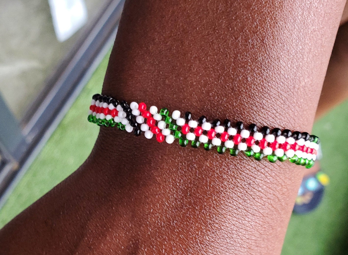 Kenyan 5 Line skinny Flag Wrist Bracelet/Beaded Bracelets very simple/Gift idea/Non Elastic/Use soap and water for easy wear.