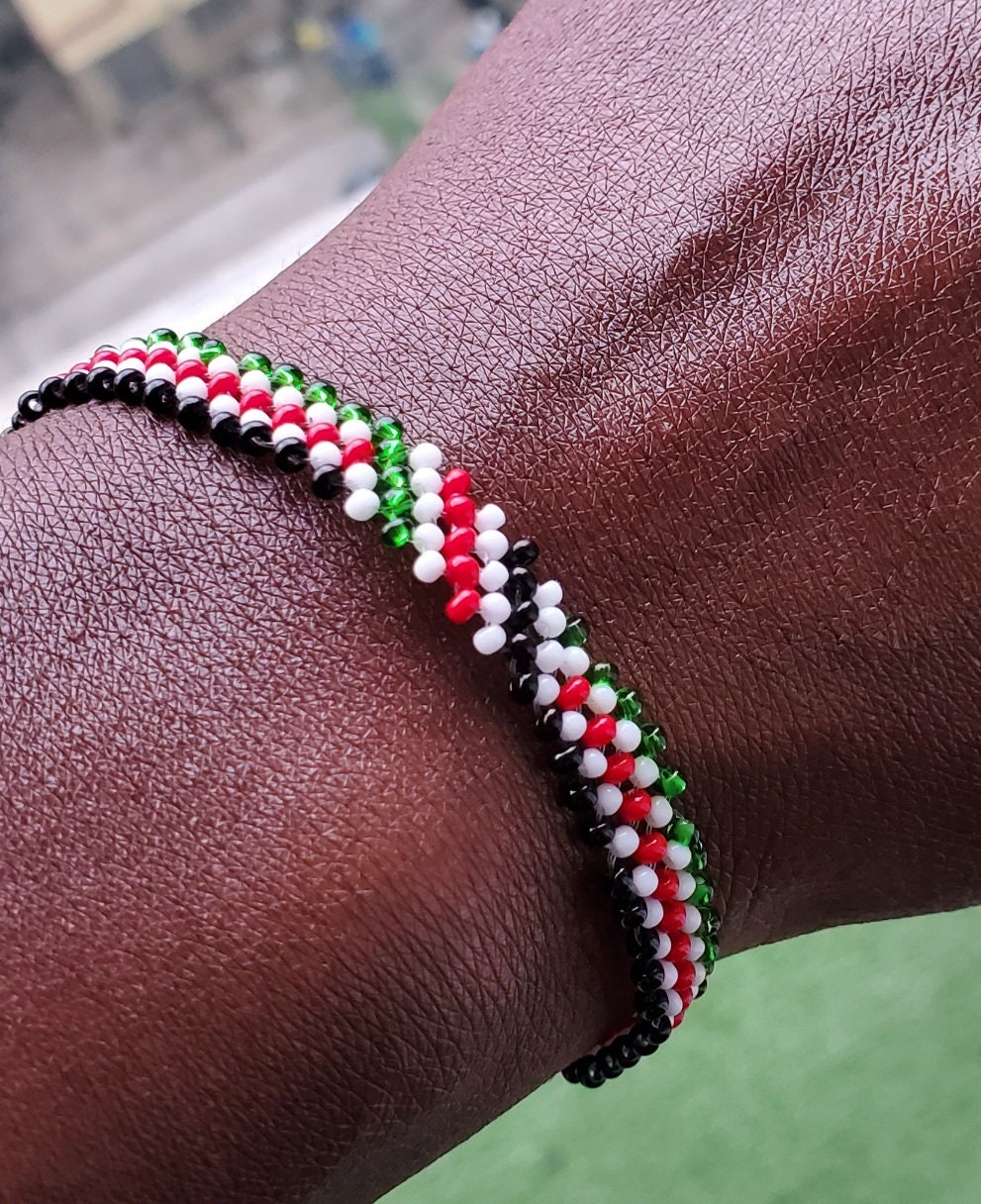 Kenyan 5 Line skinny Flag Wrist Bracelet/Beaded Bracelets very simple/Gift idea/Non Elastic/Use soap and water for easy wear.