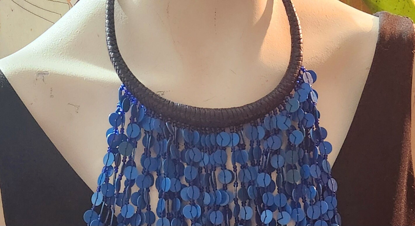 African Waterfall Layered Shell Necklace/Statement Necklace 20 inches long/Mali lightweight necklace.