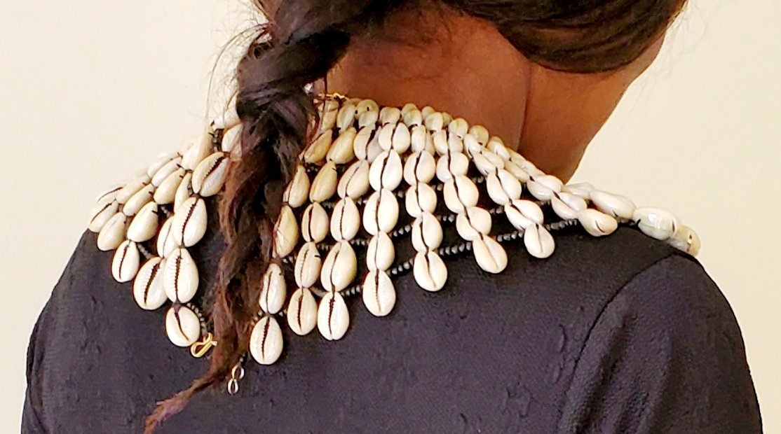 Kenya Cowrie Shell Collar/Cowrie Bibb Necklace/African Tribal Cowrie Shells Collar Necklace.