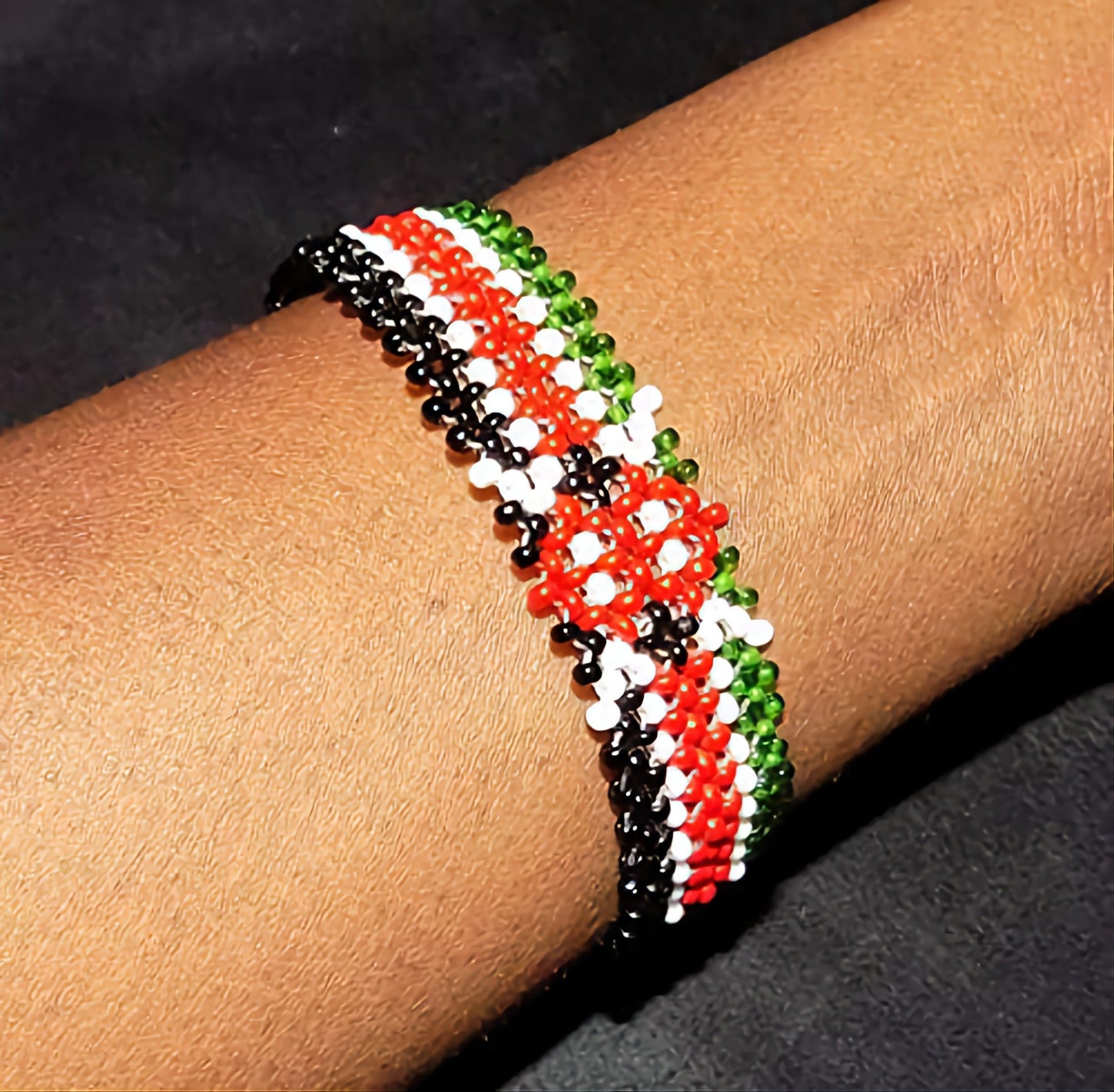 Patriotic Kenyan Flag Wrist Wrap Bracelet made from Maasai/Masai/Masaai beads/Gift idea.