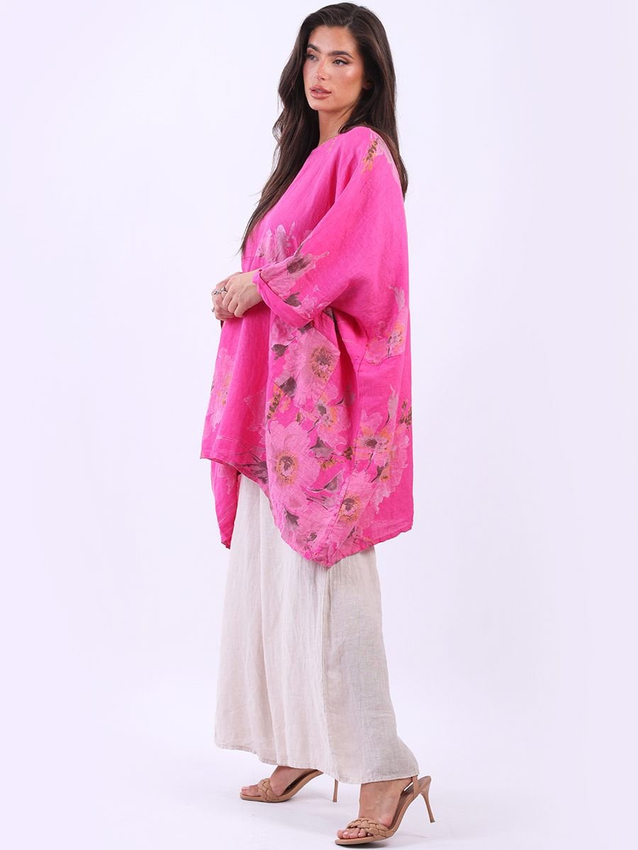 Italian Floral Print Linen Lagenlook Slouchy Top