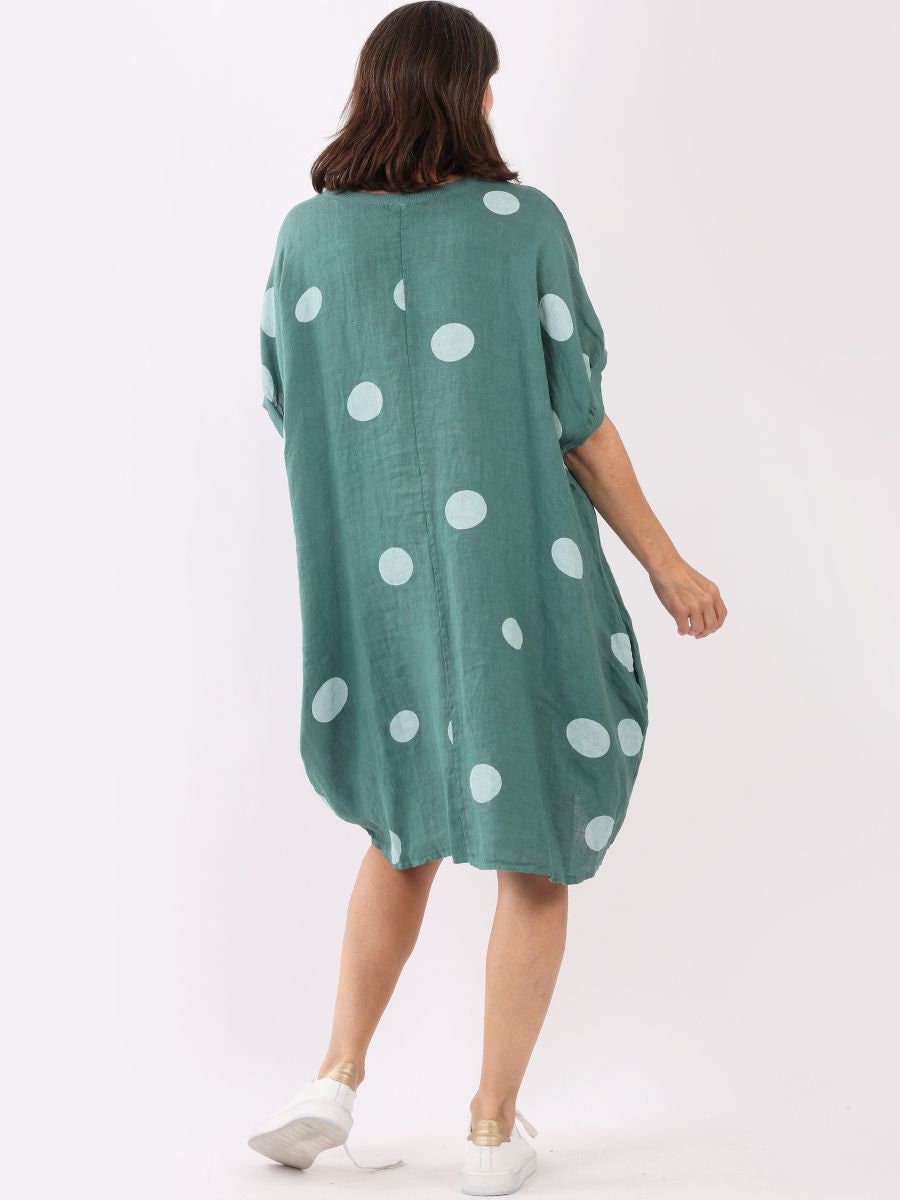 Made In Italy Side Pockets Polka Dot Ladies Linen Top.