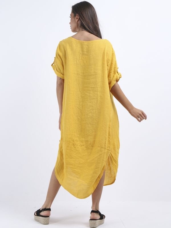 Minala Plain Linen Round Hem Lagenlook Dress.