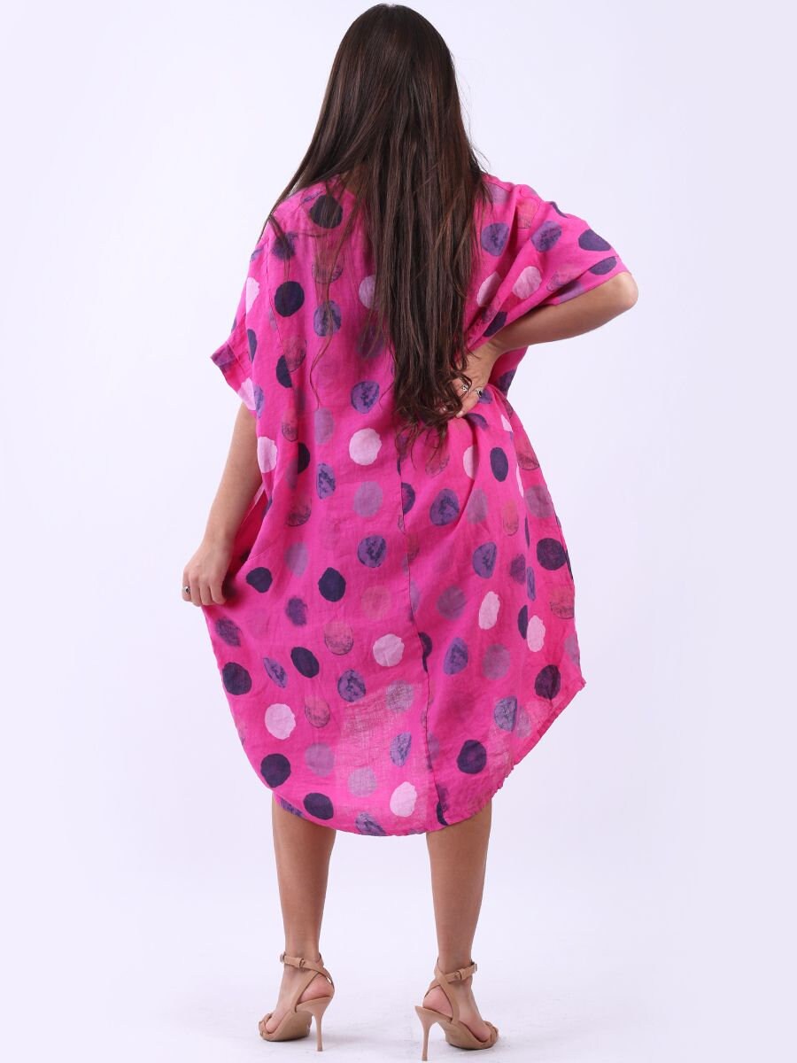 Italian Plus Size Polka Dots Lagenlook Linen Slouchy Dress.
