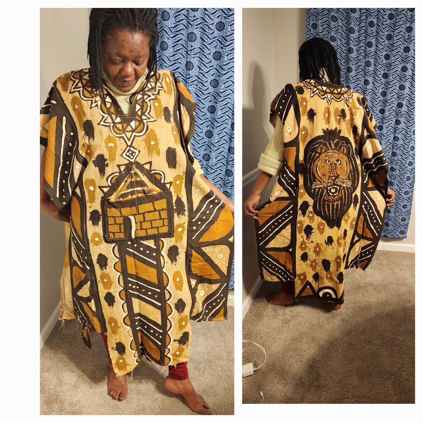 African Mudcloth Bambara Bogolan Grand Bubu Full Poncho Kaftan, Finest Quality/Men/Unisex