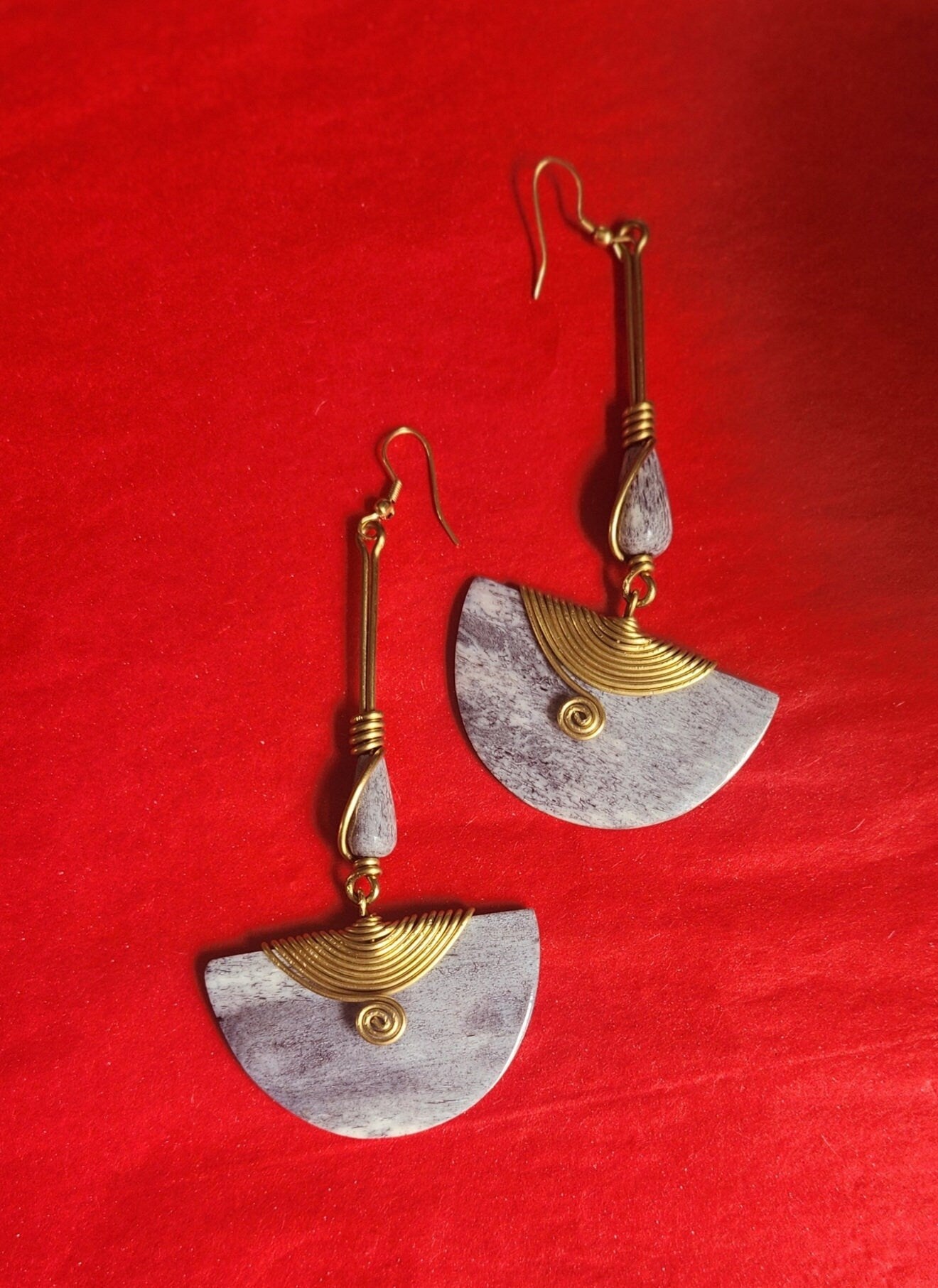 African Dangling Drop Bone Earrings/Gothic Statement Earrings/Ethnic Boho Earrings 3.5".