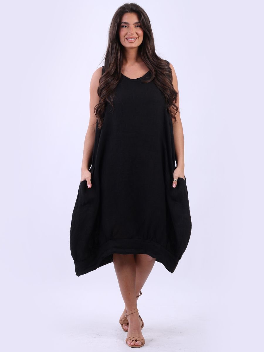 Italian Women Lagenlook Solid Linen Midi Tank Dress