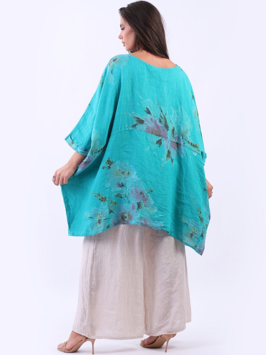 Italian Floral Print Linen Lagenlook Slouchy Top