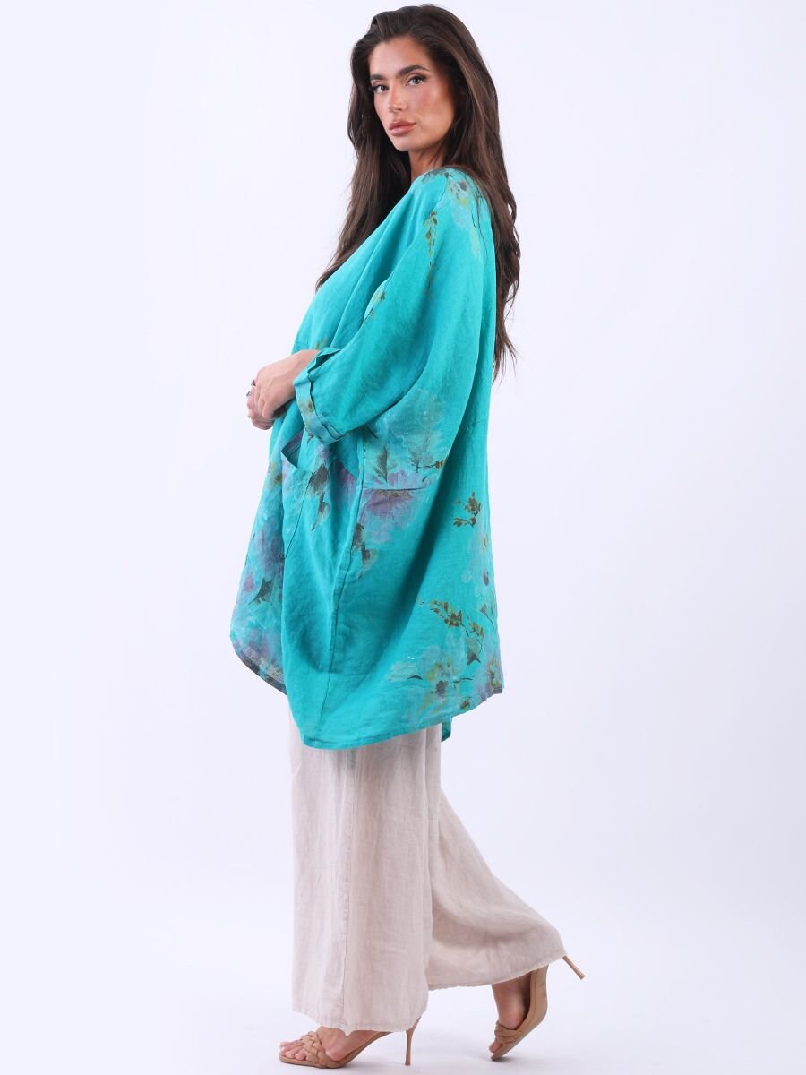 Italian Floral Print Linen Lagenlook Slouchy Top