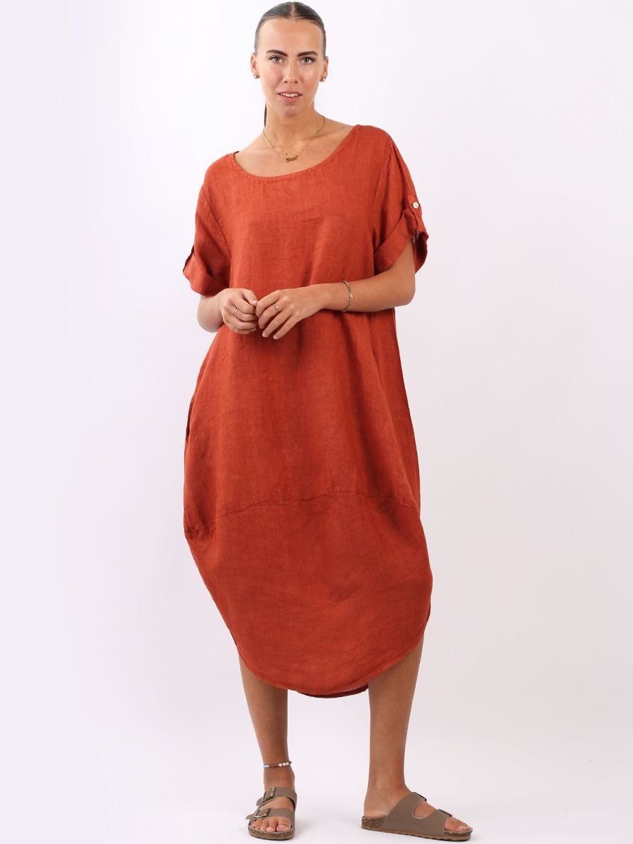 Minala Plain Linen Round Hem Lagenlook Dress.