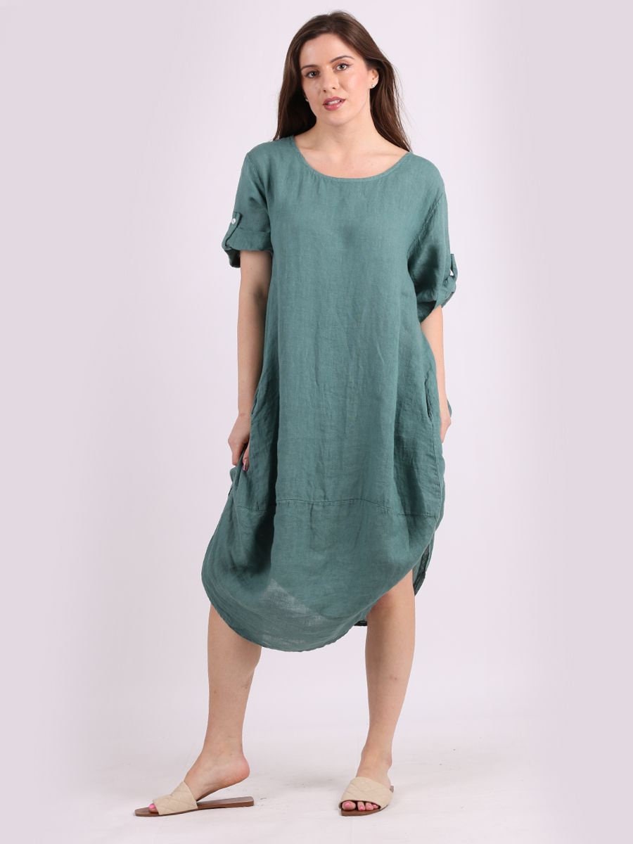 Minala Plain Linen Round Hem Lagenlook Dress.