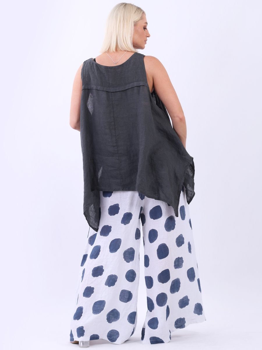 Italian Polka Print Linen Wide Leg Palazzo Pant.