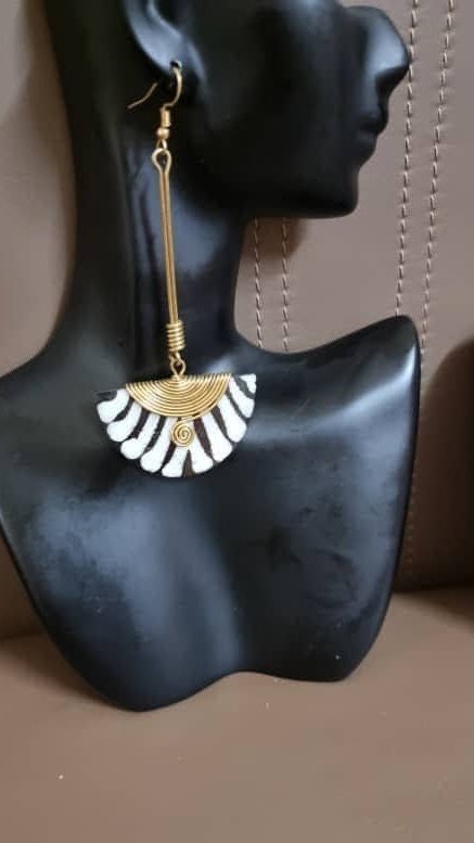 African Dangling Drop Bone Earrings, Statement Earrings, Ethnic earrings, Half Moon Boho Earrings 3.5".