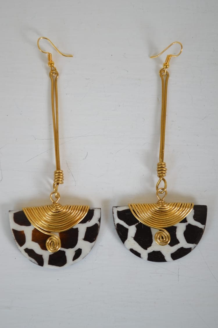 African Dangling Drop Bone Earrings, Statement Earrings, Ethnic earrings, Half Moon Boho Earrings 3.5".