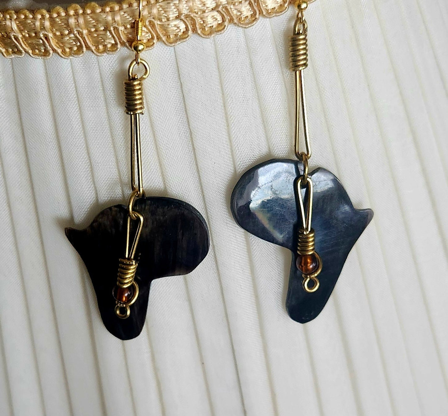 Africa Continent Horn Earrings/African map bone and horn earrings handmade jewelry.