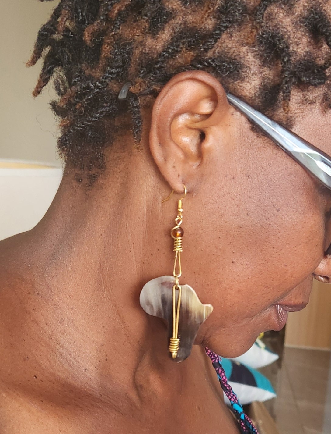 Africa Continent Horn Earrings/African map bone and horn earrings handmade jewelry.