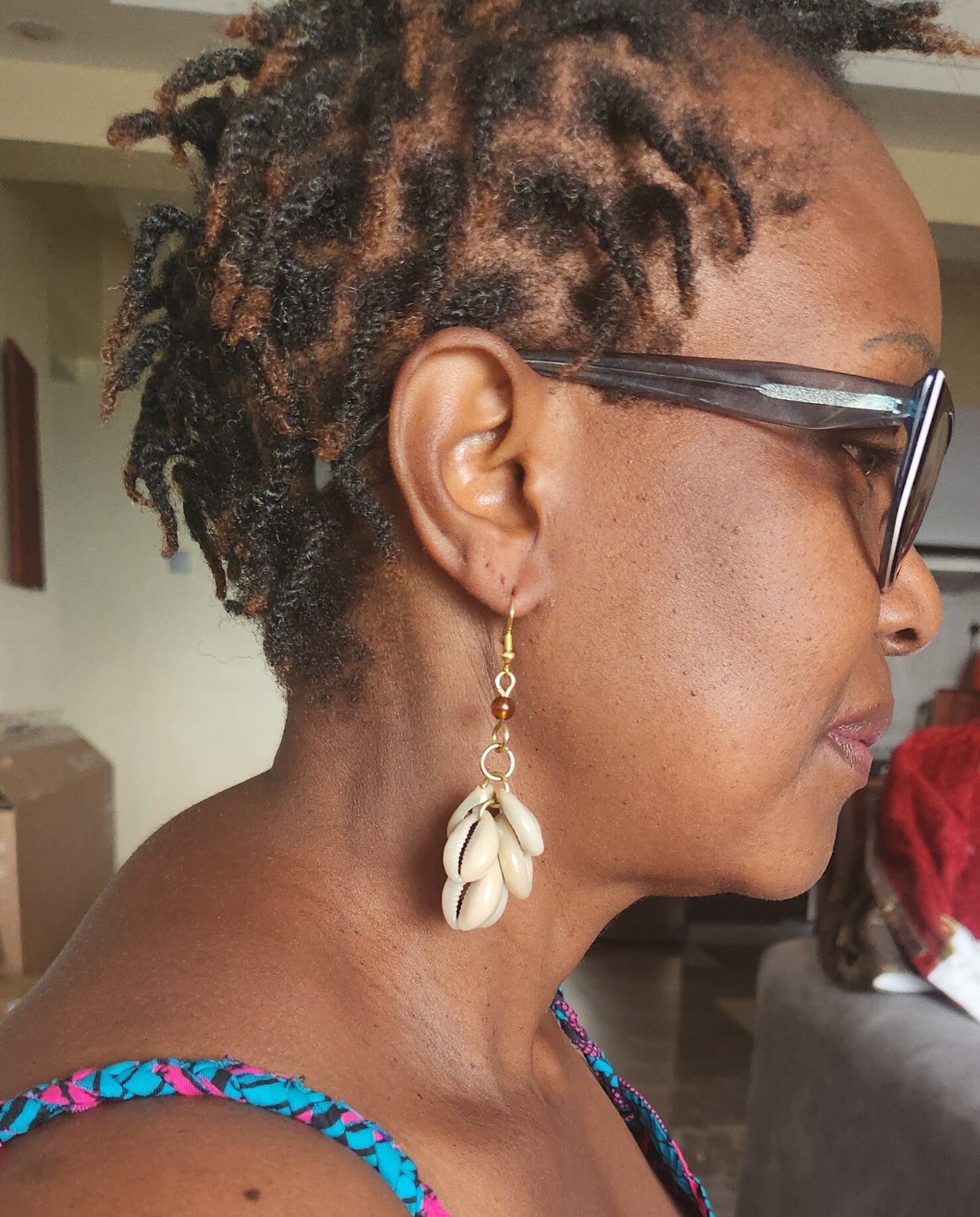 Cowrie Shell Earrings/African Dangling 6 Cowrie Earrings/Ethnic Earrings/Gift for her.