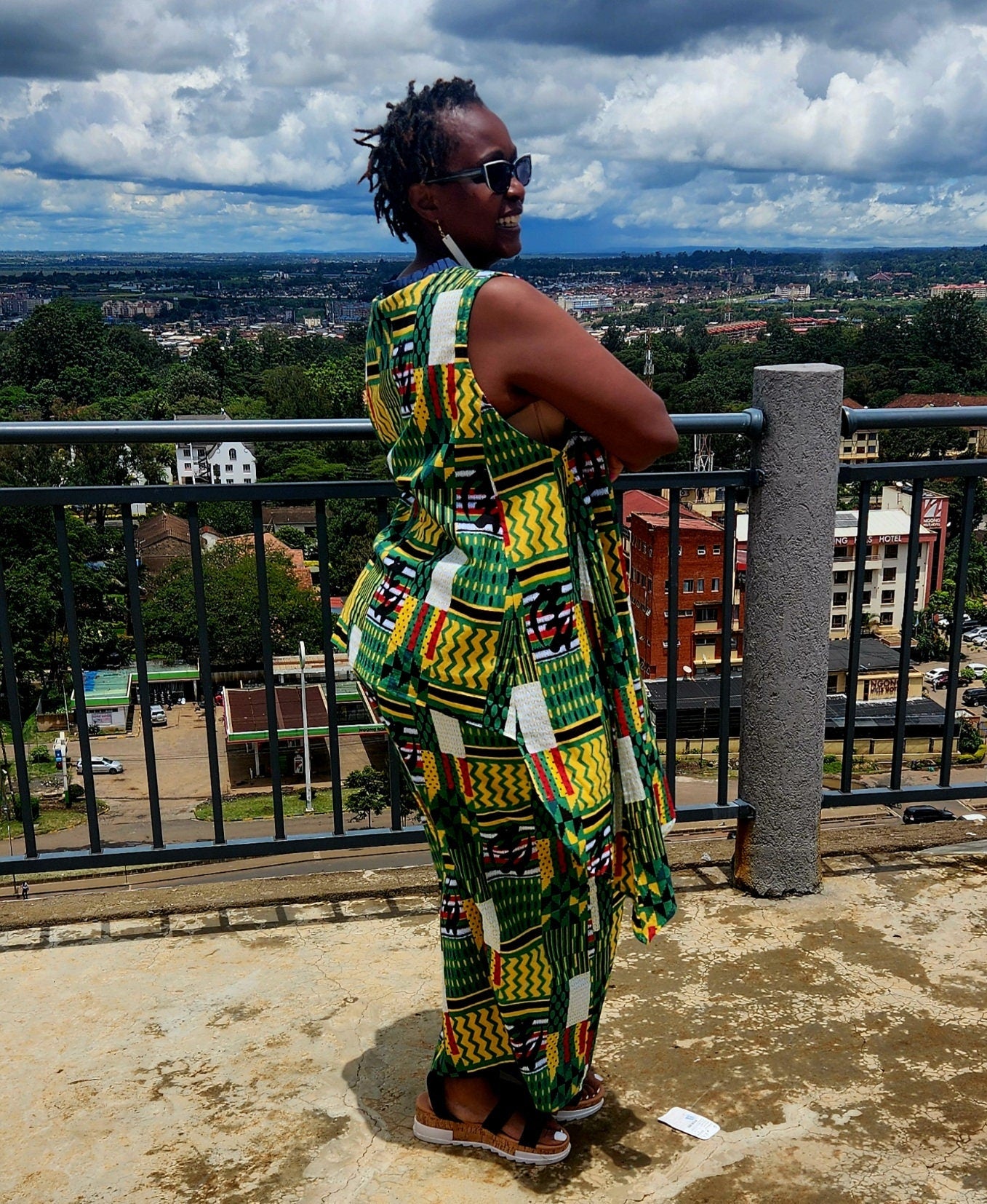 Colorful 2pc Flaired Wideleg Pantset with a Drawstring/Mudcloth Pattern Pantseg with GyeNyame symbols suze M/XL.