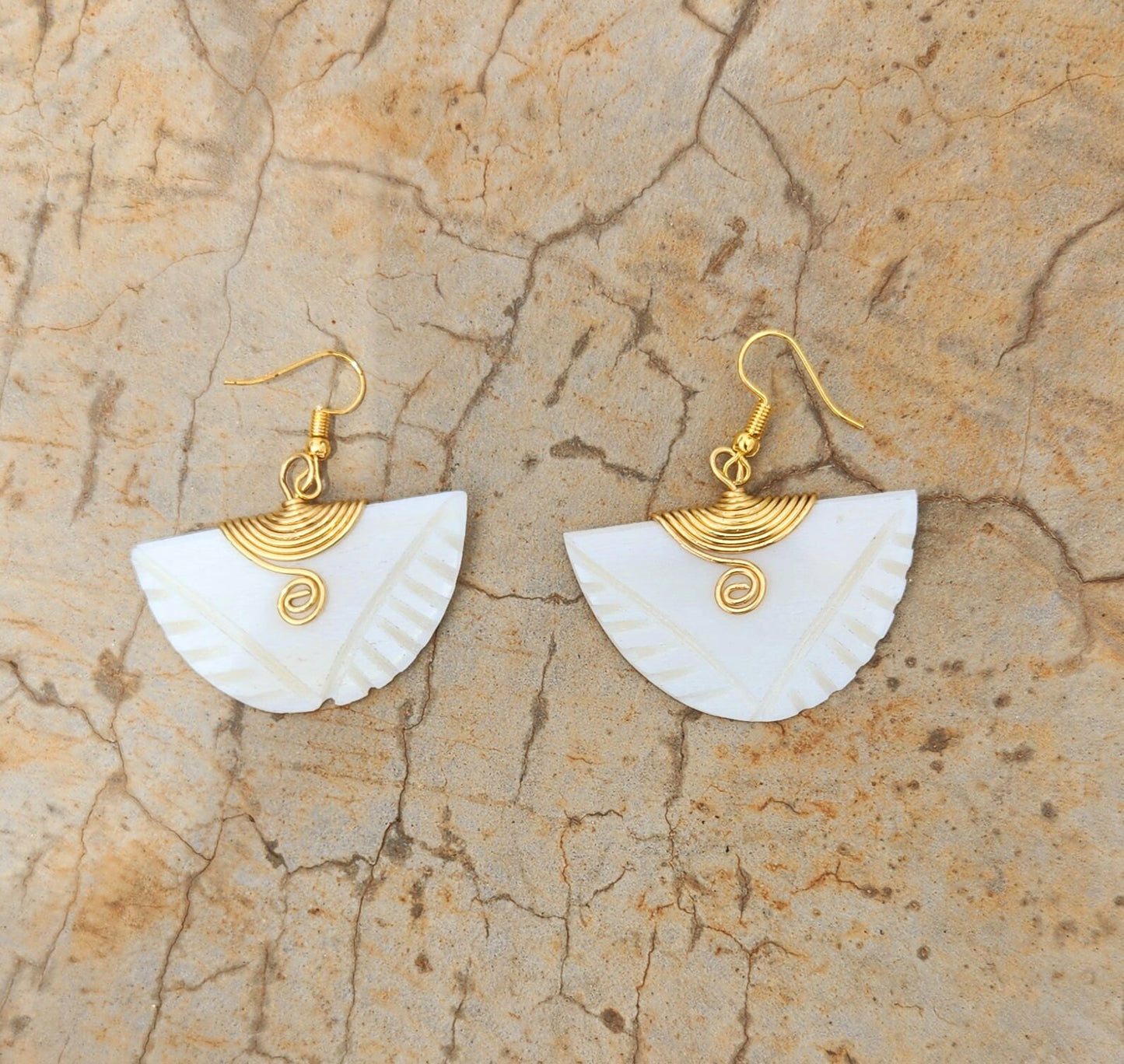 African inspired bone earrings/Hald Moon Bone Earrings/Ethnic jewelry 2"x1.5".
