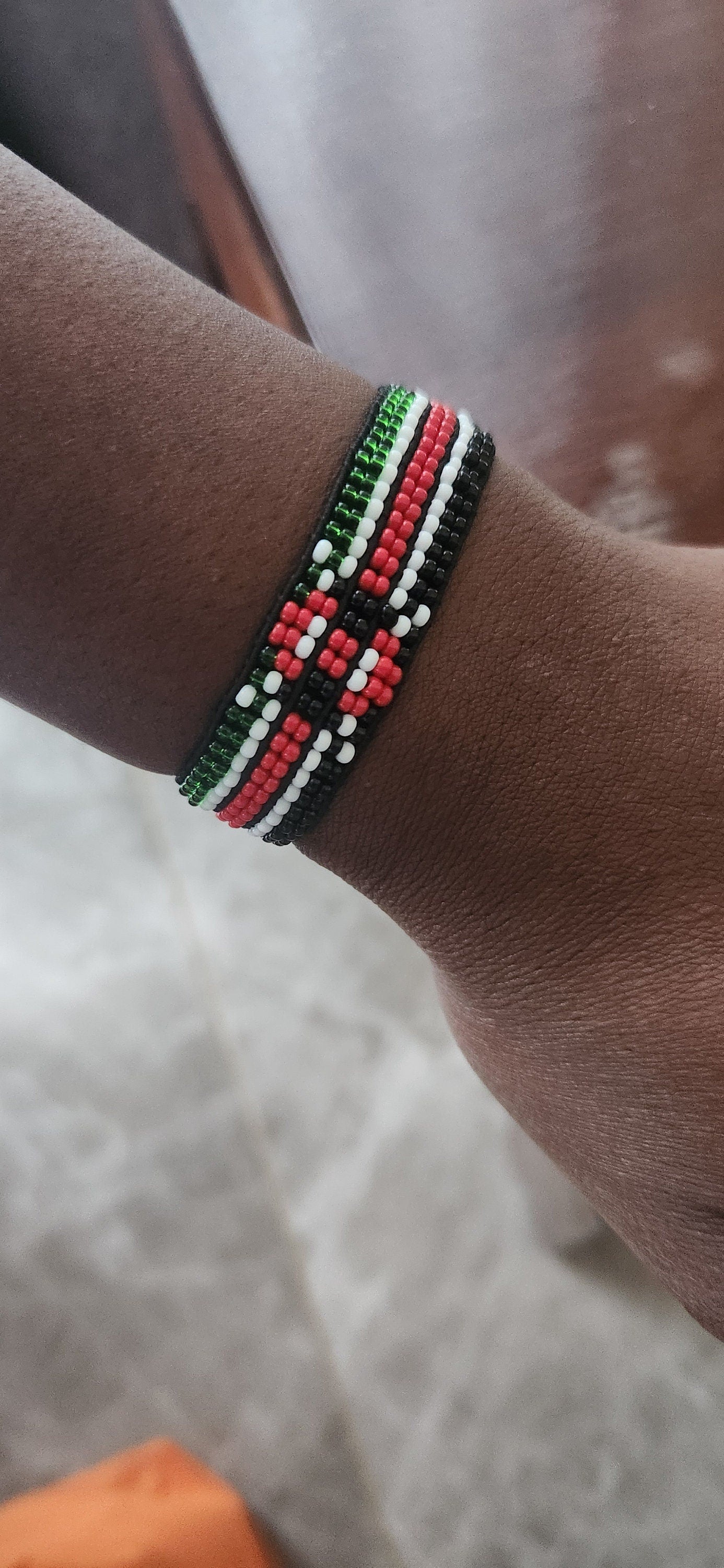 Kenyan Flag Wrist Wrap Bracelet Elastic Stretch/Masai beads/Gift idea/Kenya Flag Bracelet made by Maasai/Patriotic Bracelet.