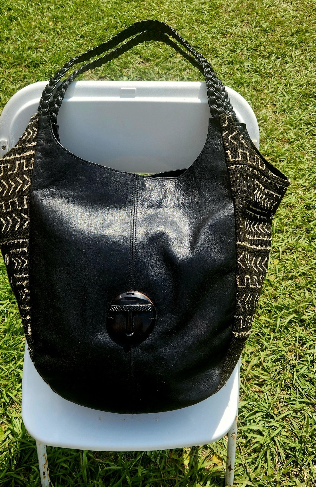 African Oversized Hobo LeatherPurse/African Overnight handbag.