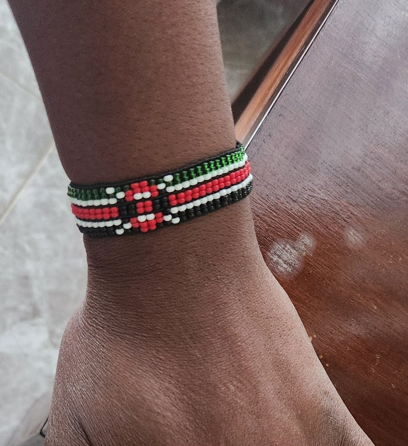 Kenyan Flag Wrist Wrap Bracelet Elastic Stretch/Masai beads/Gift idea/Kenya Flag Bracelet made by Maasai/Patriotic Bracelet.