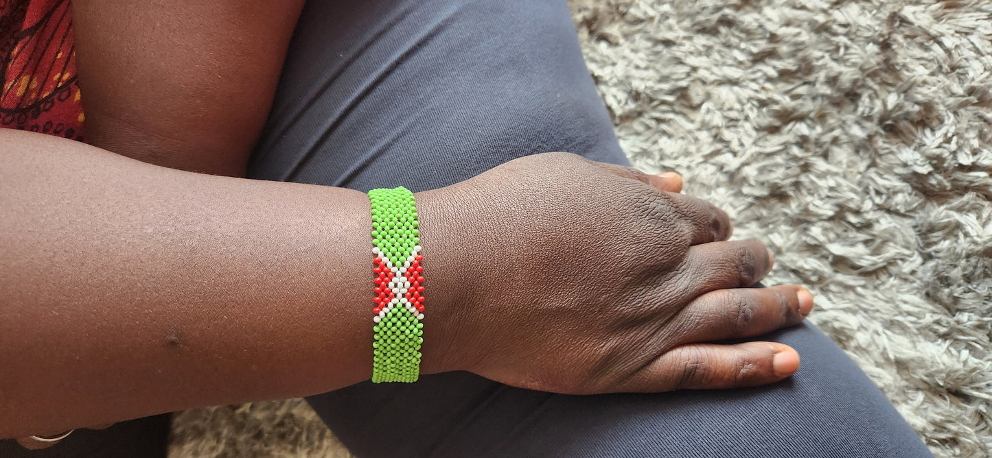 Burundi Flag Bracelet/Rwanda Flag Bracelet/Jamaica Flag Bracelet/Sudan Flag Bracelet/Jamaica Flag Bracelet. Med/Large Fishline non stretch.