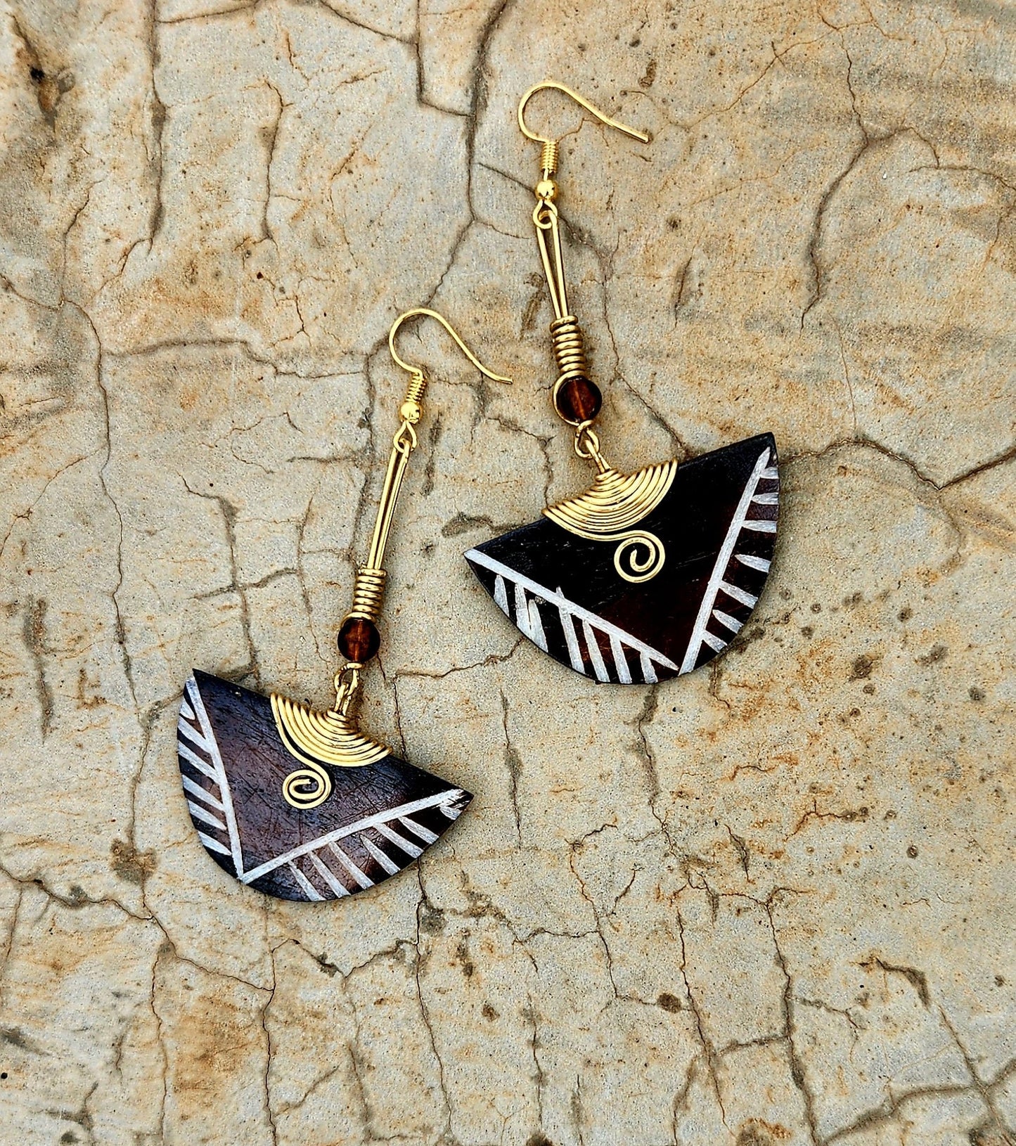 African Dangling Drop Bone Earrings, Statement Earrings, Ethnic earrings, Half Moon Boho Earrings 3.5".