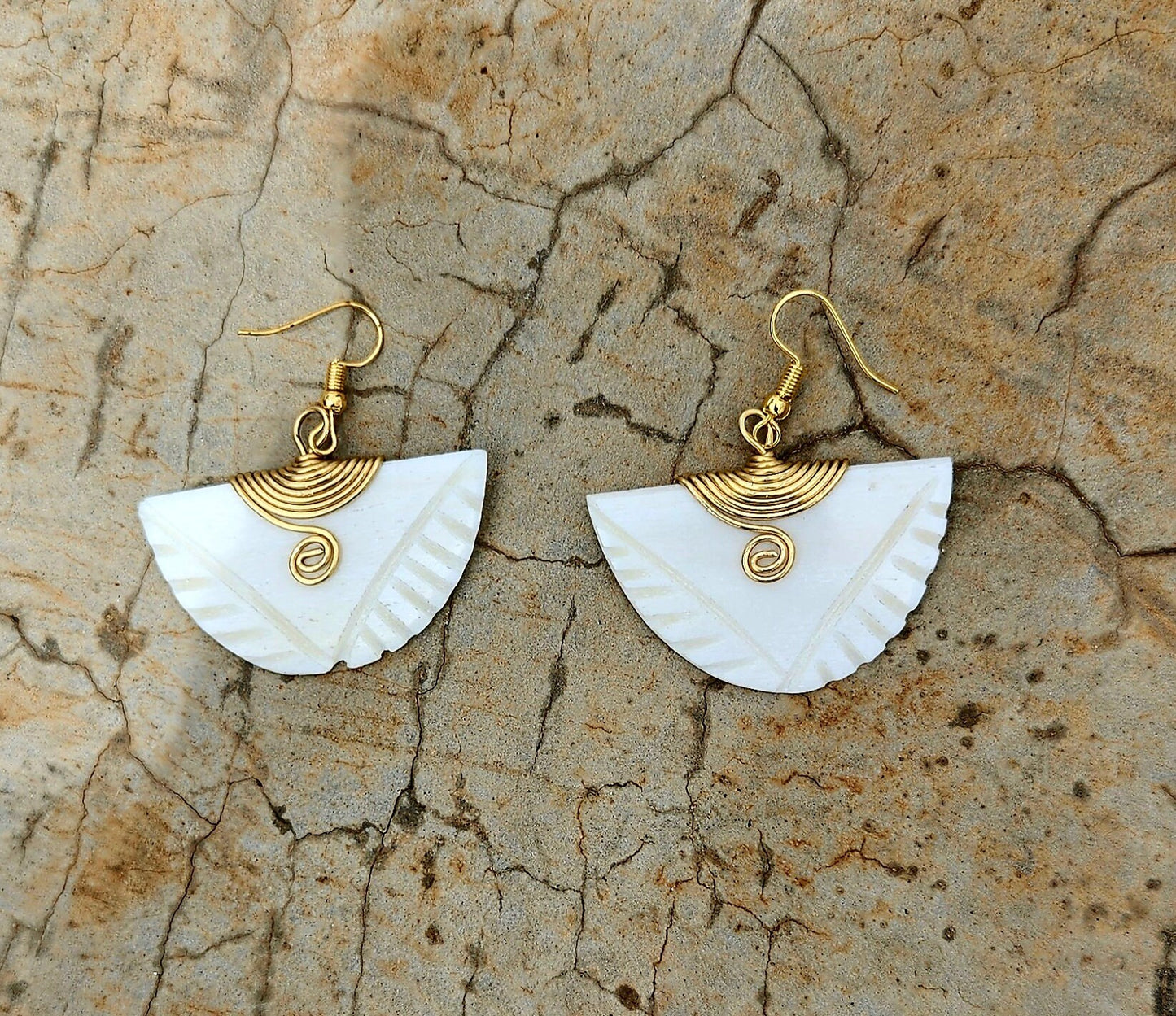 African inspired bone earrings/Hald Moon Bone Earrings/Ethnic jewelry 2"x1.5".