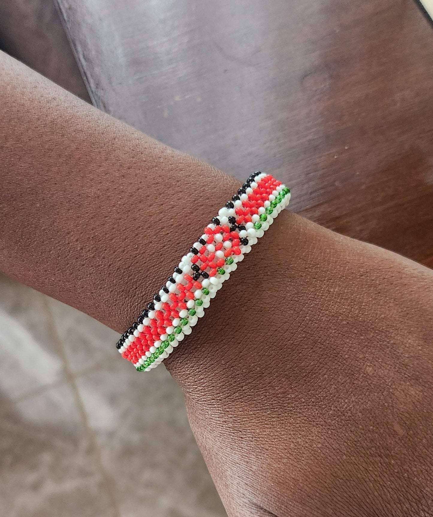 Kenyan Flag Wrist Wrap Bracelet Elastic Stretch/Masai beads/Gift idea/Kenya Flag Bracelet made by Maasai/Patriotic Bracelet.