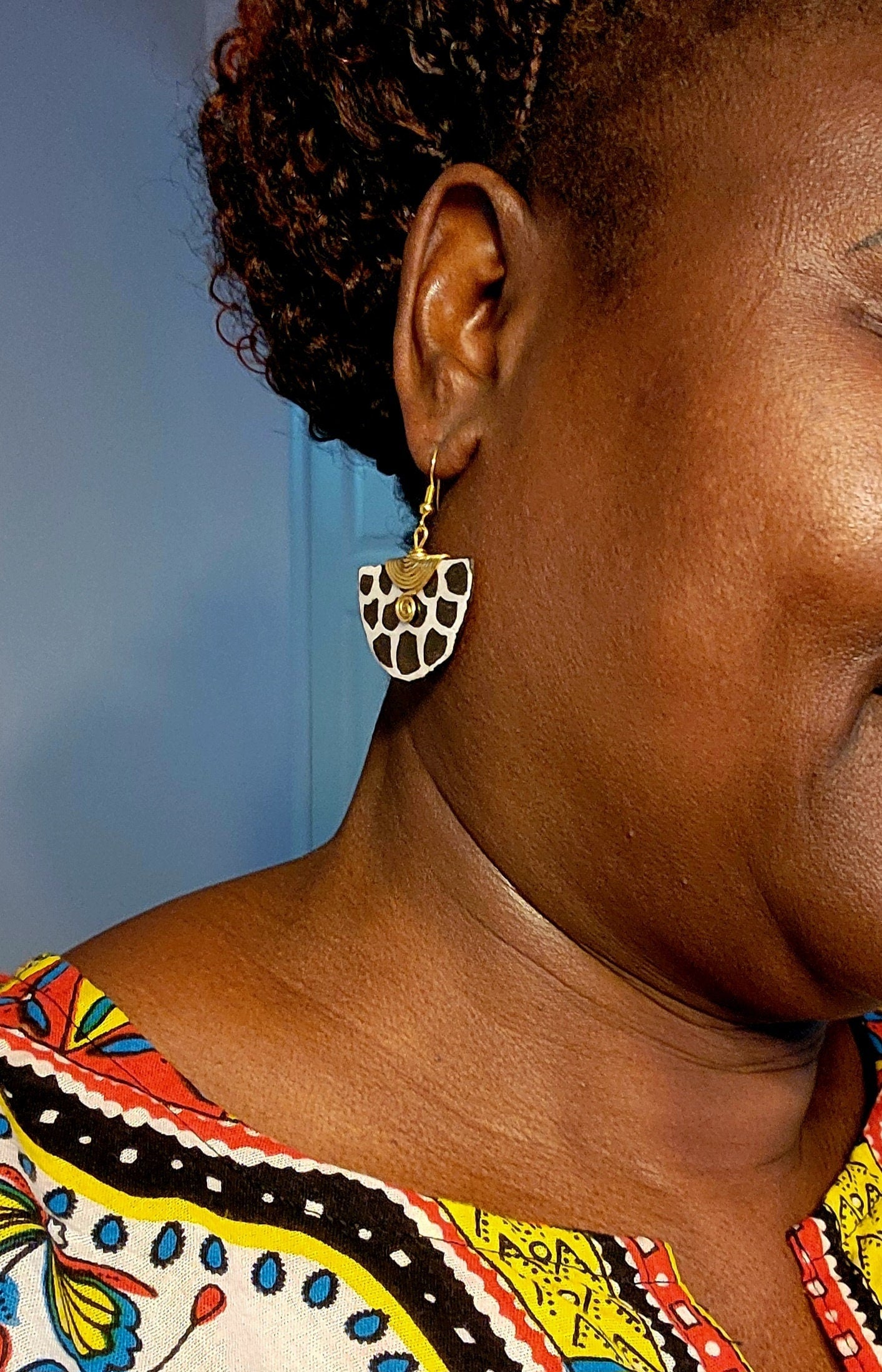 African inspired bone earrings/Hald Moon Bone Earrings/Ethnic jewelry 2"x1.5".