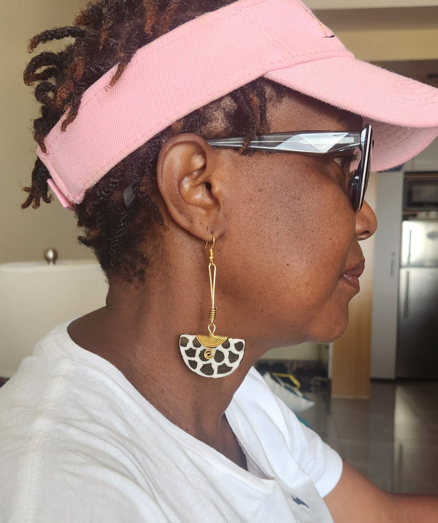 African Dangling Drop Bone Earrings, Statement Earrings, Ethnic earrings, Half Moon Boho Earrings 3.5".