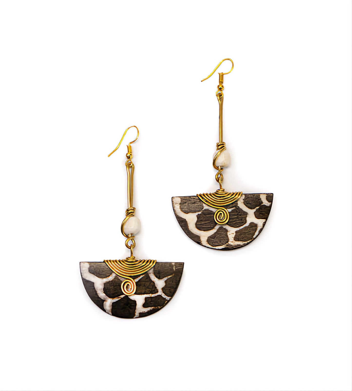 African Dangling Drop Bone Earrings, Statement Earrings, Ethnic earrings, Half Moon Boho Earrings 3.5".