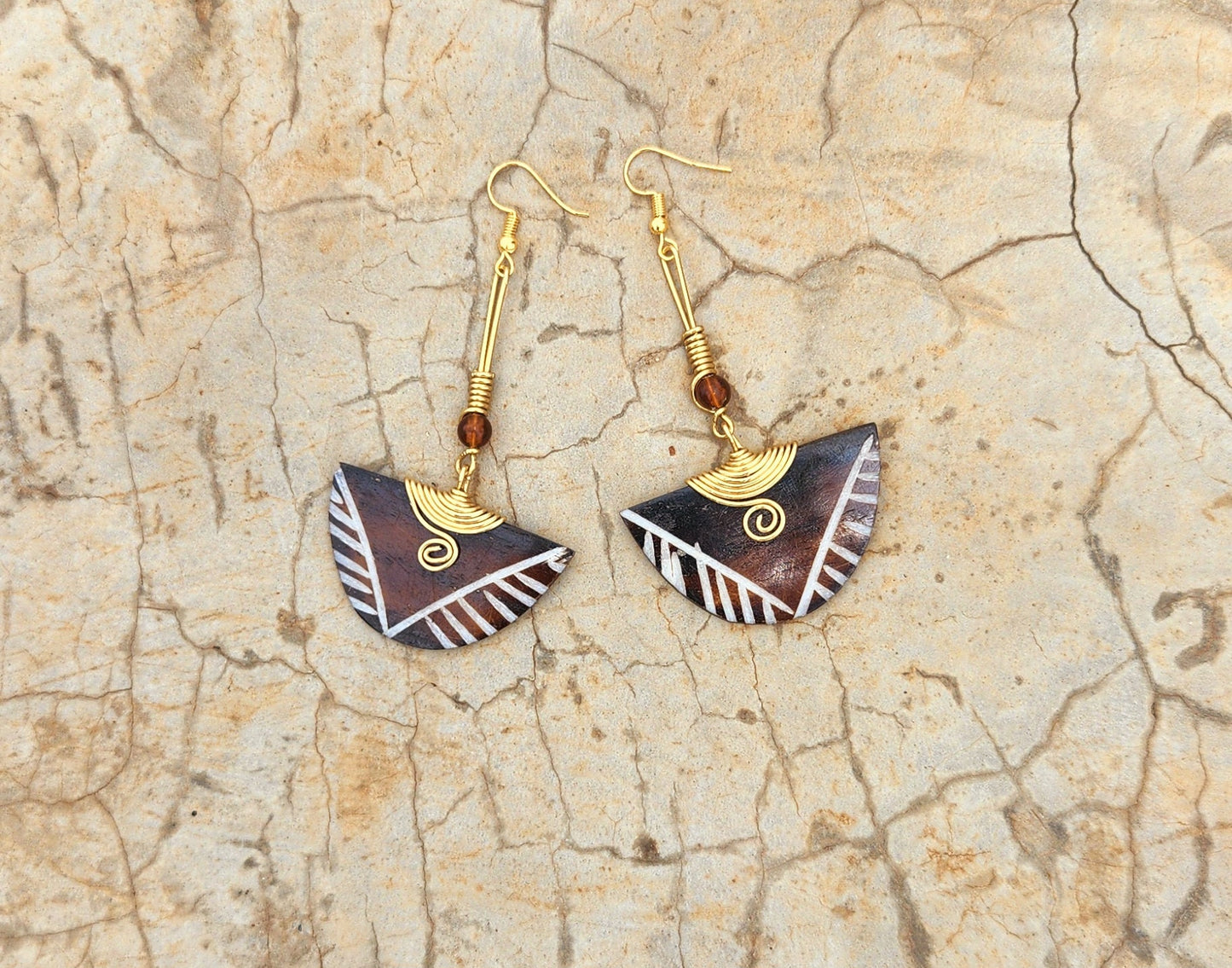 African Dangling Drop Bone Earrings, Statement Earrings, Ethnic earrings, Half Moon Boho Earrings 3.5".