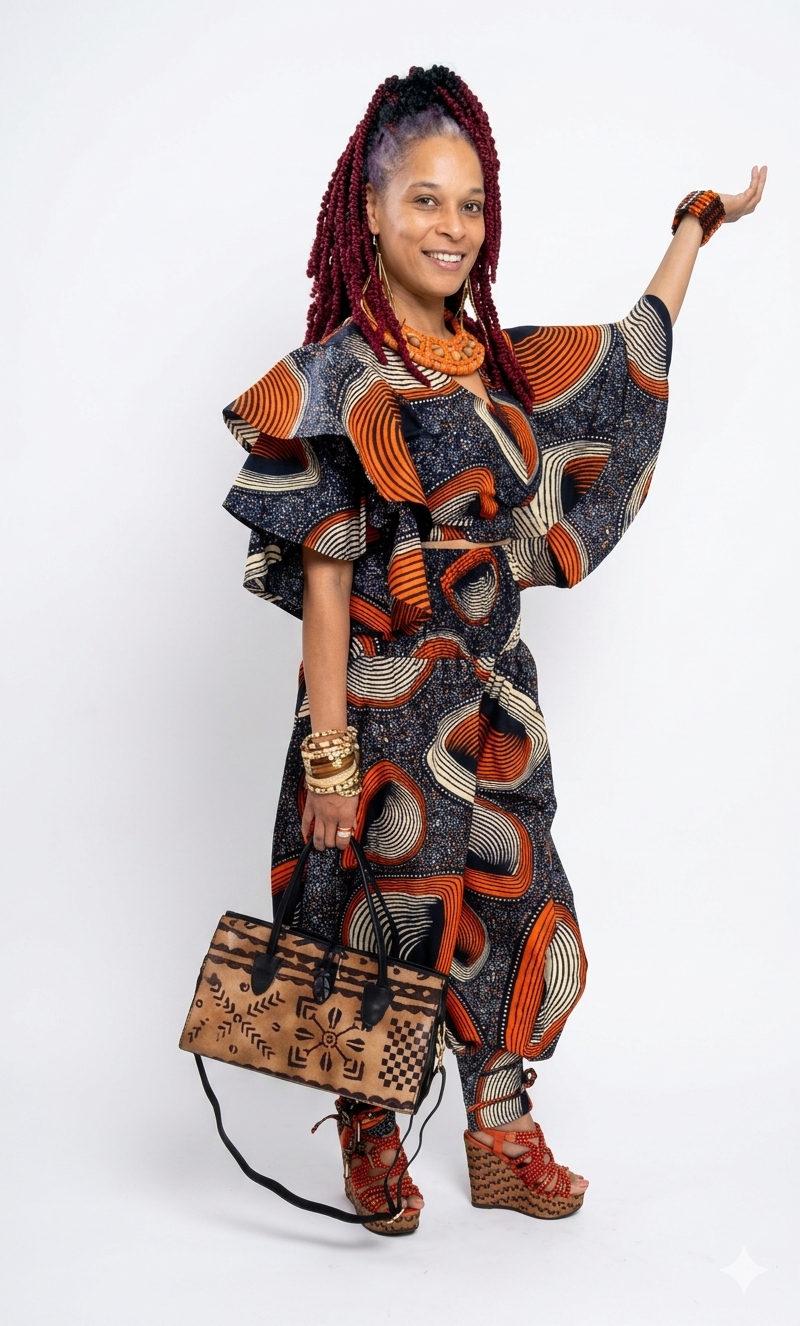 Ankara Crop Top Pantset with Headwrap/African Boho Pants and Medium Wrap Top. Sold whole or seperate.