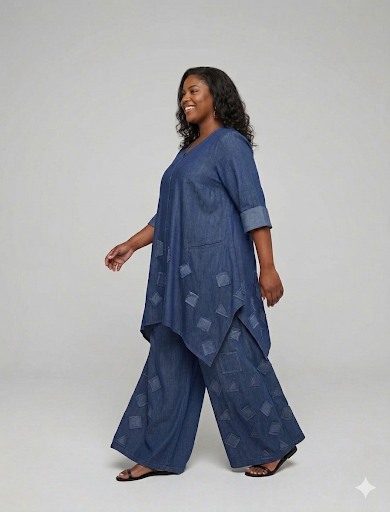 Earthy Patchwork Gauze Wide-Leg Pant Set XL/2XL Tall.