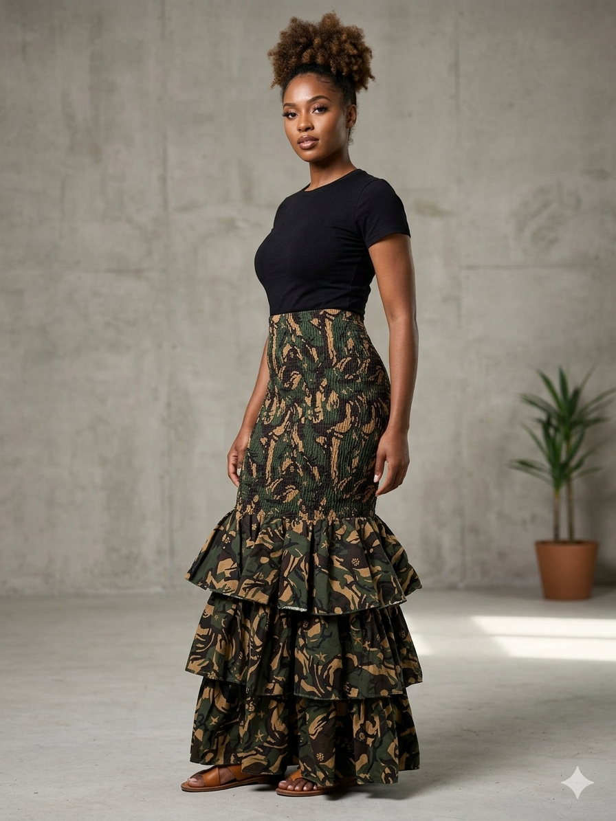 Smocked Cotton Maxi Skirt – Convertible Strapless Ruffle Dress