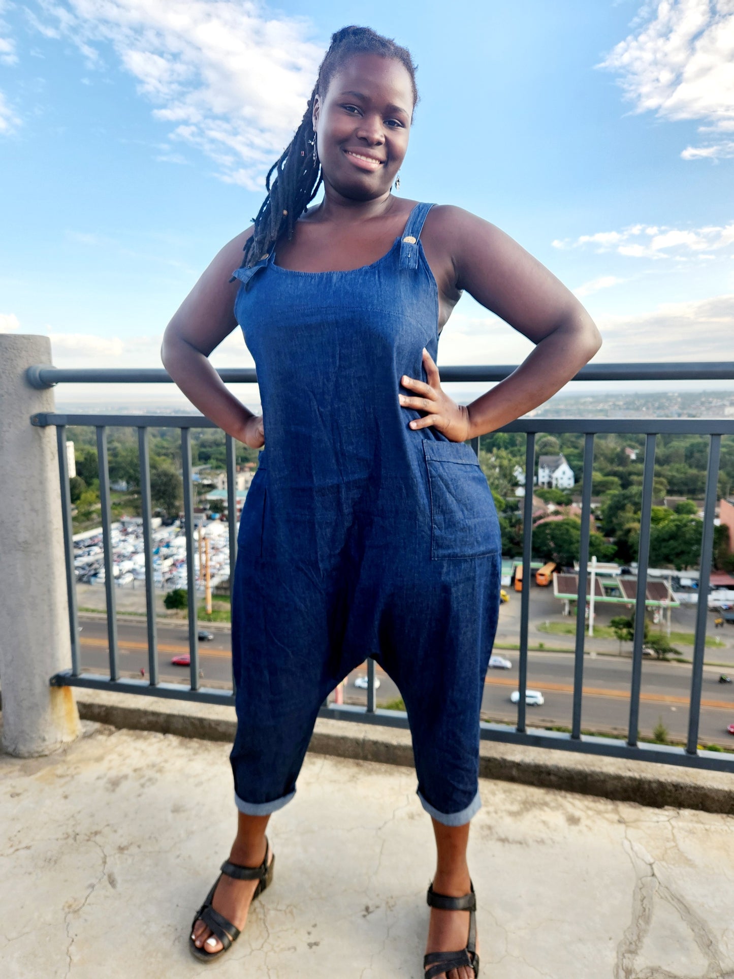 Italian Ladies Plain Denim Lagenlook Dungaree.