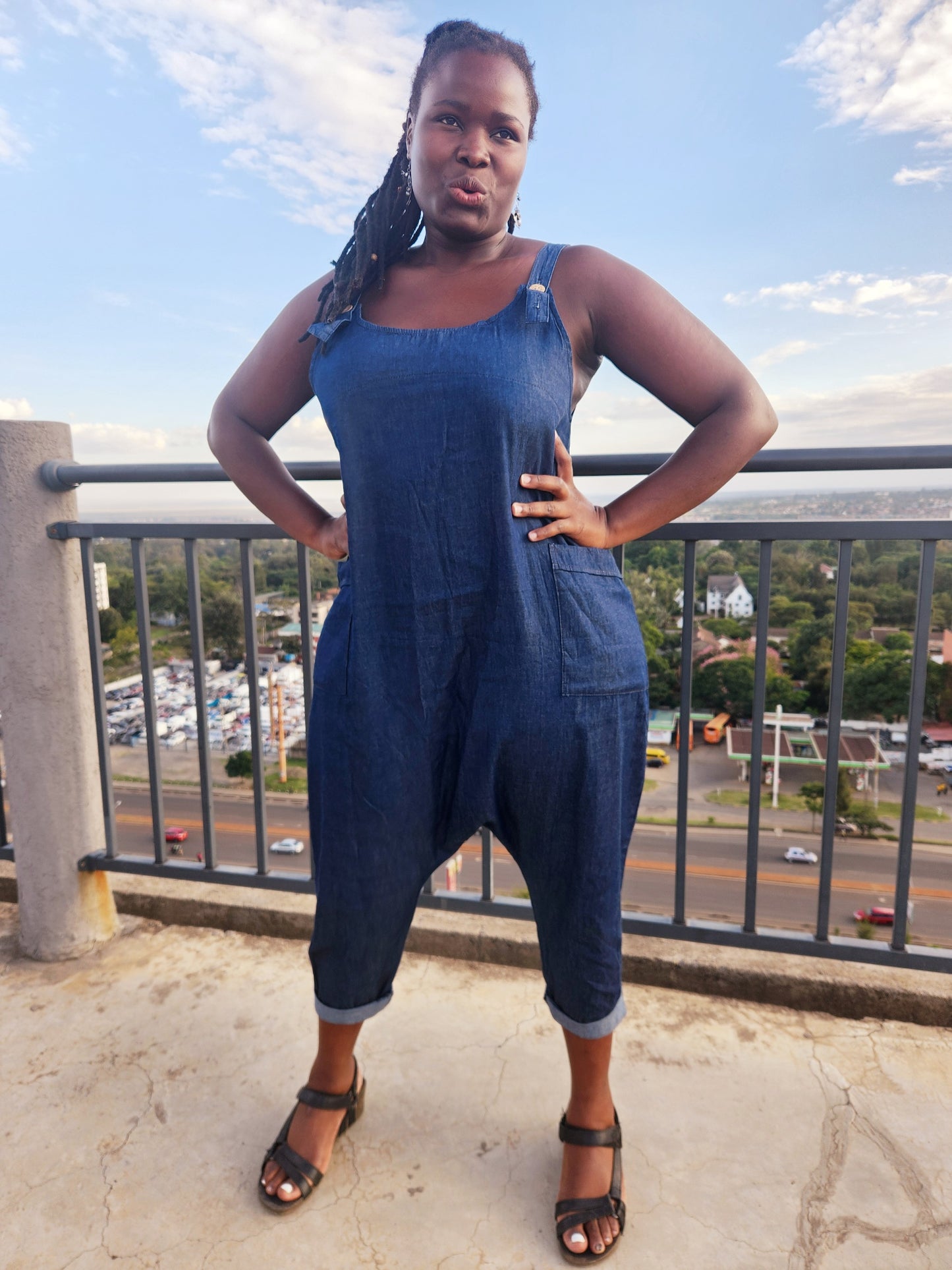 Italian Ladies Plain Denim Lagenlook Dungaree.