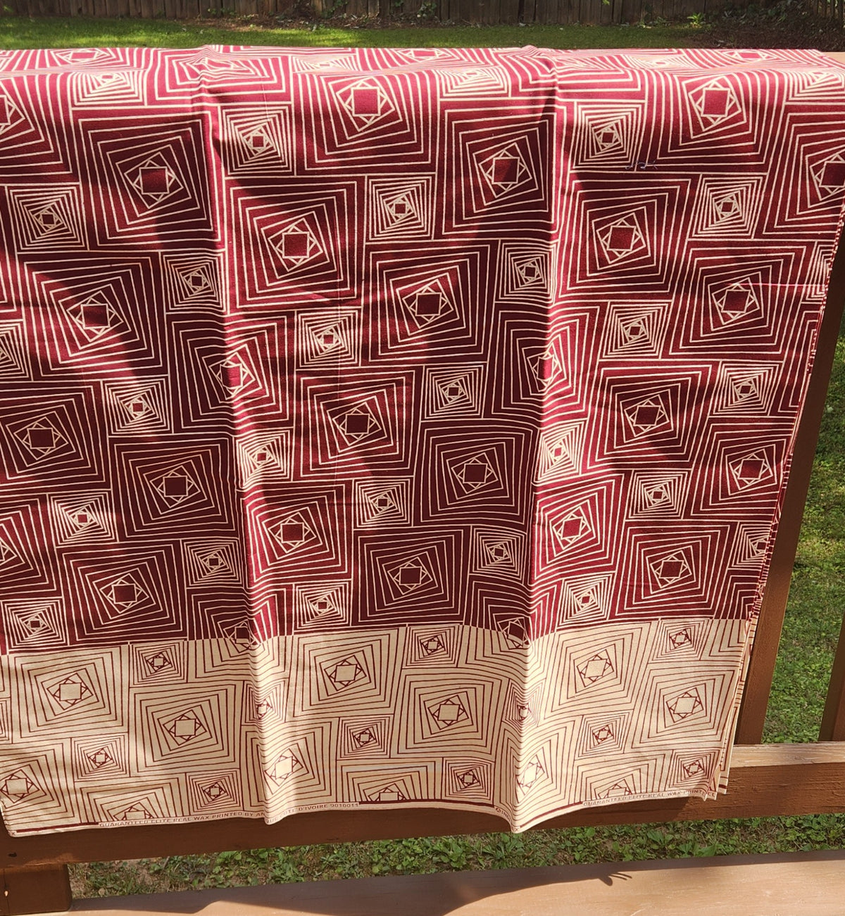 Burgundy and Cream Geometric African Print Fabric, 100% cotton