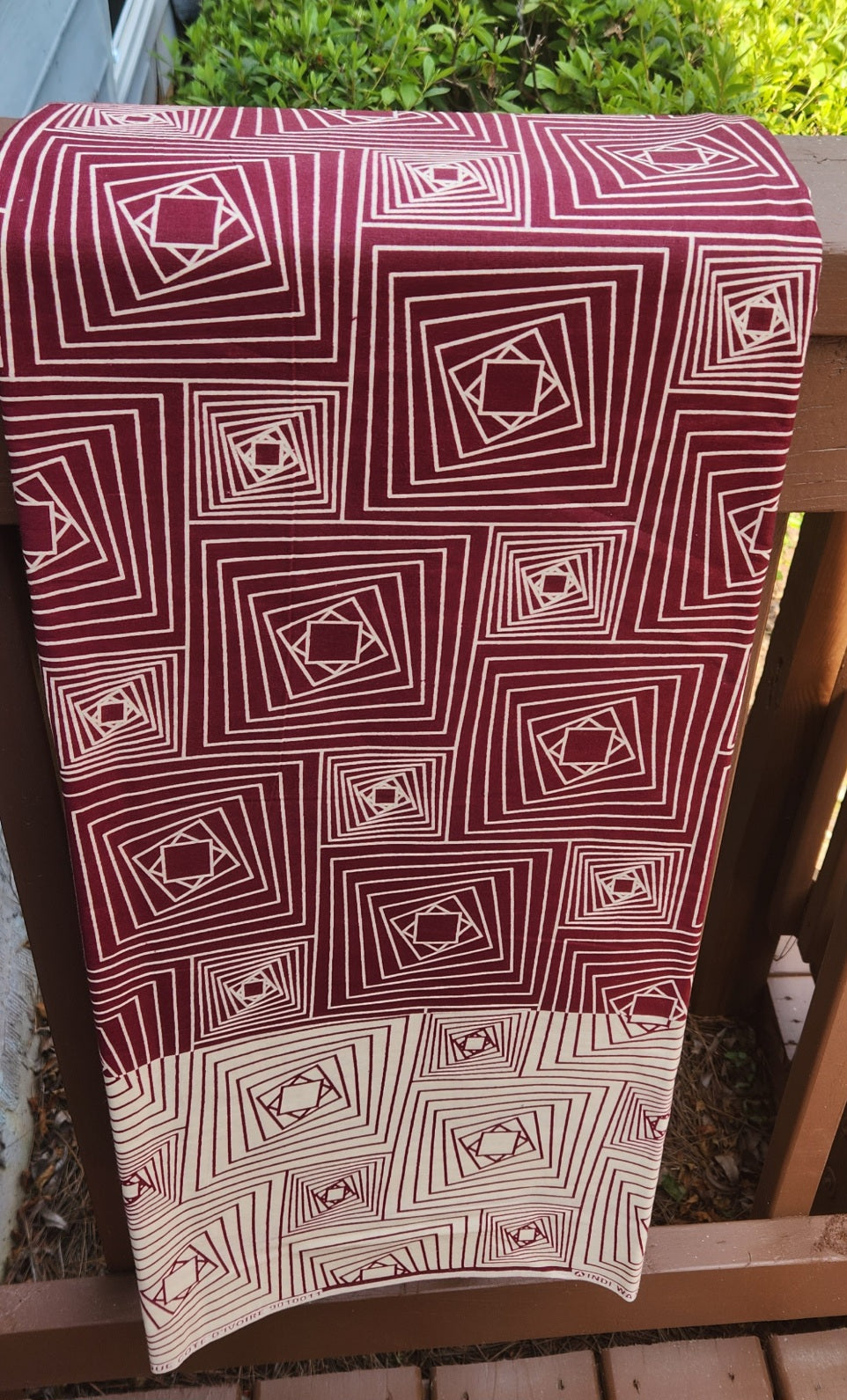 Burgundy and Cream Geometric African Print Fabric, 100% cotton