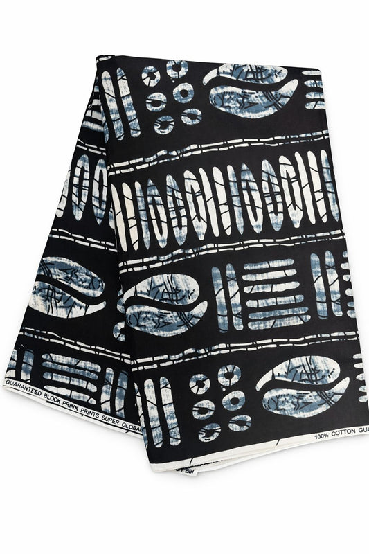 Ankara Kitenge African Print Fabric Grey Blue Fabric