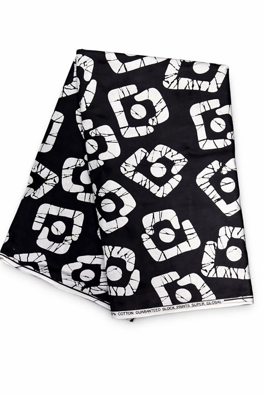 Black and White African Fabric, 100% cotton.