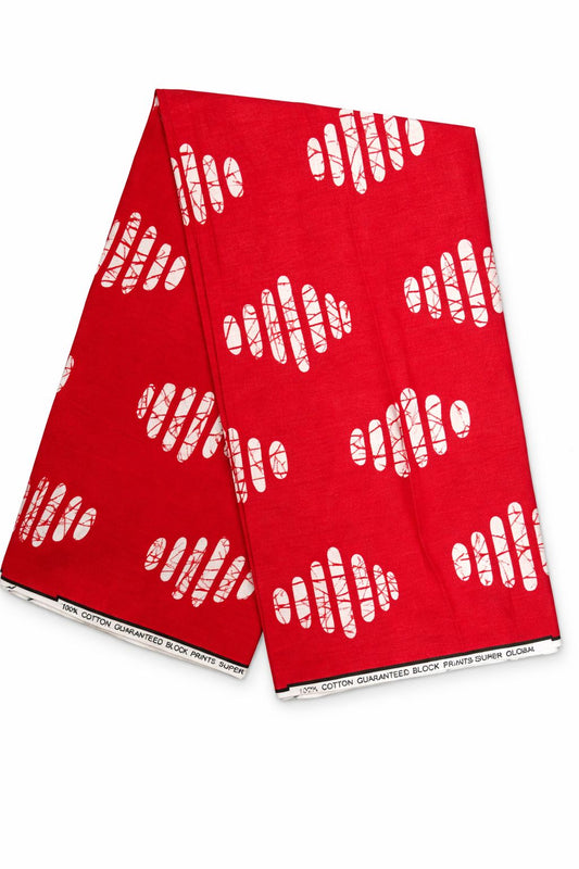 Red and White African Fabric, 100% Cotton.