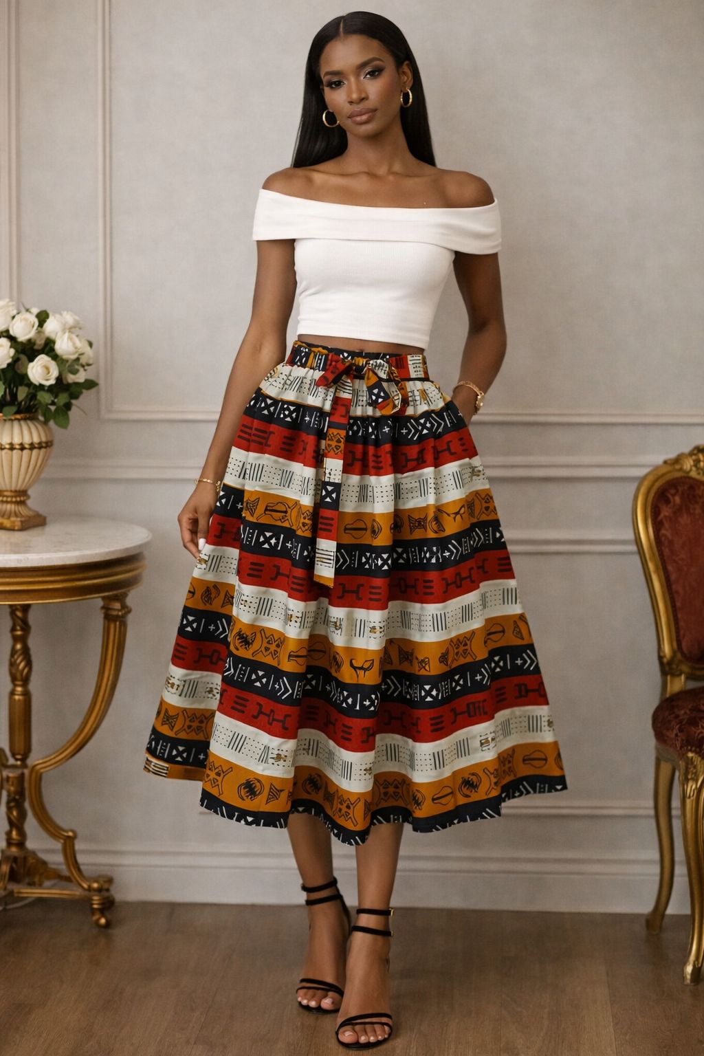 Women's African Printed High Waisted Short Skirt